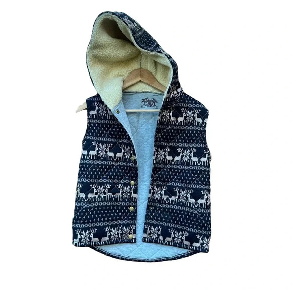 Free People Womens Jacket XS Black/Tan Sherpa Hood Reindeer Quilted - Picture 1 of 4